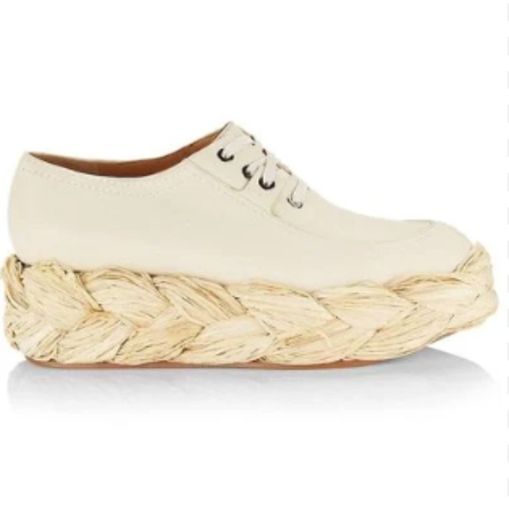 NWT Robert Clergerie Lozy Raffia Platform Wedge Derbies MSRP $650